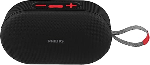 PHILIPS Audio TAS1400BK Wireless Bluetooth Speaker with Deep Bass, Passive Radiator, 12W Sound Output, 1200mAh Rechargable Battery, RGB Light Modes, 10H Playtime, Supports TF/USB/BT Modes (Black)