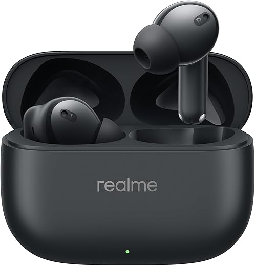 realme Buds T310 True Wireless in-Ear Earbuds with 46dB Hybrid ANC, 360° Spatial Audio, 12.4mm Dynamic Bass Driver, Upto 40Hrs Battery and Fast Charging (Vibrant Black)