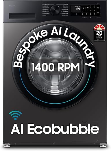 Samsung 9 kg, 5 star, AI EcoBubble, Super Speed, Wi-Fi, Hygiene Steam with Inbuilt Heater, Digital Inverter, Fully-Automatic Front Load Washing Machine (WW90DG5U24AXTL, Inox)