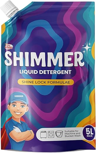 Shimmer Liquid Detergent - 5L Family Pack | French Lavender Fragrance | Front Load & Top Load Machine Wash & Bucket Wash Expert | Removes Tough Stains | Shine Lock Formula | Deep Clean Technology