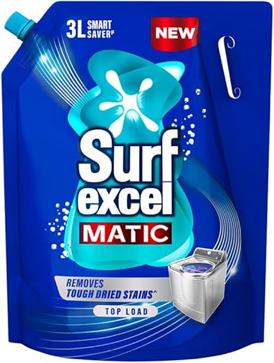 Surf Excel Matic Top Load Liquid Detergent 3 L Refill Pouch, Specially designed to remove Tough Dried Stains, 1st time in Washing Machine