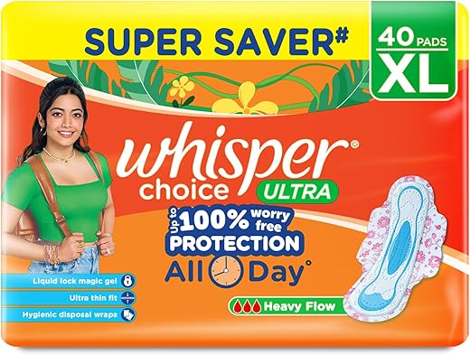 Whisper Choice Sanitary Pads with Wings for Women, XL, 40s Napkins