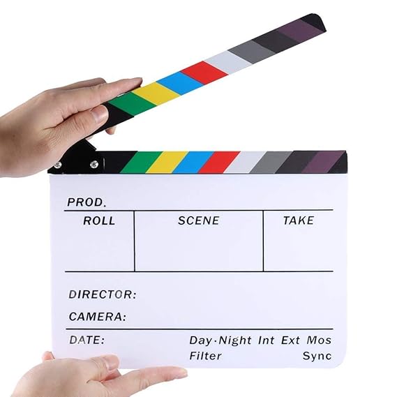 Electomania Movie Directors Clapboard, 11.8×9.5inch Photography Studio Video TV Acrylic Clapper Board Dry Erase Film Slate Cut Action Scene Clapper (White)