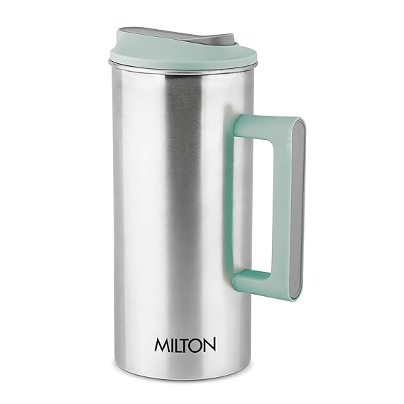 Milton Citrine 1600 Stainless Steel Water Jug for Dining Table (1550 ml) Teapot, One Touch Flap Snap Fit Lid Easy Pour Wide Mouth, Pitcher Mocktails Juice Serving Jar for Home Office, Green