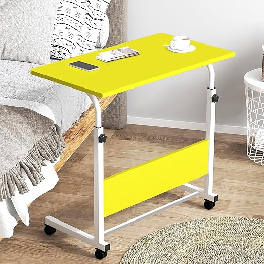 Torche Metal, Wood Multipurpose Height Adjustable Movable Table for Computer & Laptop Table with Wheels (Big-Yellow)