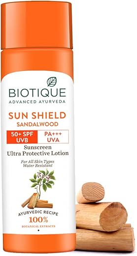Biotique Bio Sandalwood Sunscreen Ultra Soothing Face Lotion, SPF 50+ |Ultra Protective Lotion| Keeps Skin Soft, Fair and Moisturized| Water Resistant| For All Skin Types| 120ml
