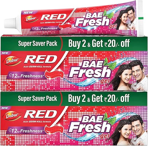 Dabur Red Bae Fresh Gel - 600gm (300gm*2) | Fights Bad Breath, Cavity Germs and Plaque | 12hr Freshness | Activ Germ-Kill formula