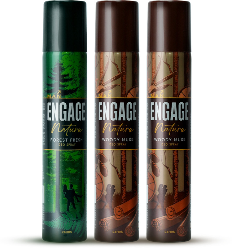 Engage Nature Deo: 2 Woody Musk & 1 Forest Fresh (150ml X 3) Deodorant Spray - For Men(450 ml, Pack of 3)