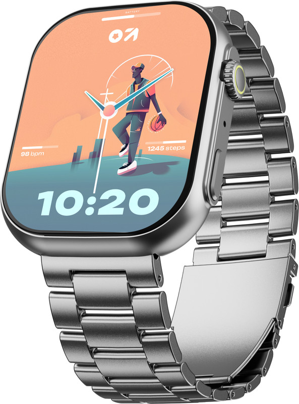 GOBOULT Drift Max 2.01''HD Screen, BT Calling, Working Crown, IP67 Smartwatch(Silver Strap, Free Size)