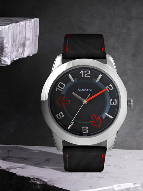 Sonata Men Black Dial Watch NC7924SL04