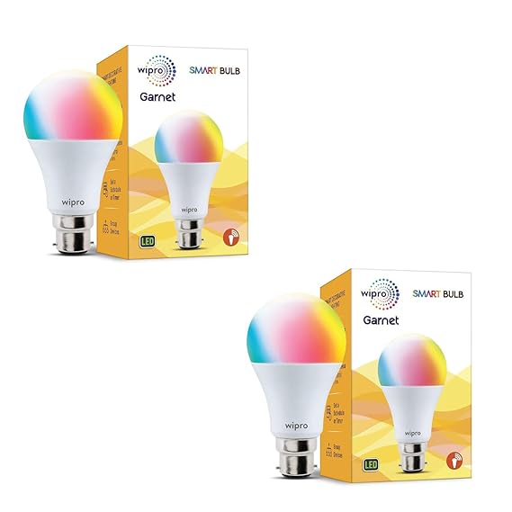 wipro NS9200 B22D Wi-Fi Enabled Smart LED Bulb for Amazon Alexa & Google Assistant (9W, White) | Pack of 2