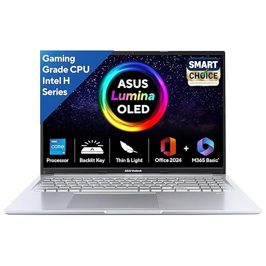 ASUS Vivobook 16, 13th Gen, Intel Core i5-13420H,16GB RAM,512GB SSD,FHD (1920 x 1200) OLED,Win 11,M365 Basic (1Year)*,Backlit Keyboard,Office 2024,Silver,1.88 kg,X1605VA-SH1952WS, Thin & Light Laptop