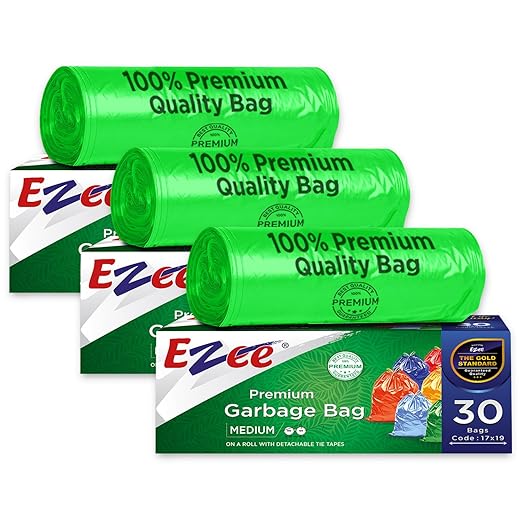 Ezee Premium Garbage Bags for Dustbin/Trash Bag | 90 Pcs | Medium 19 X 21 Inches | 30 Pcs x Pack of 3.