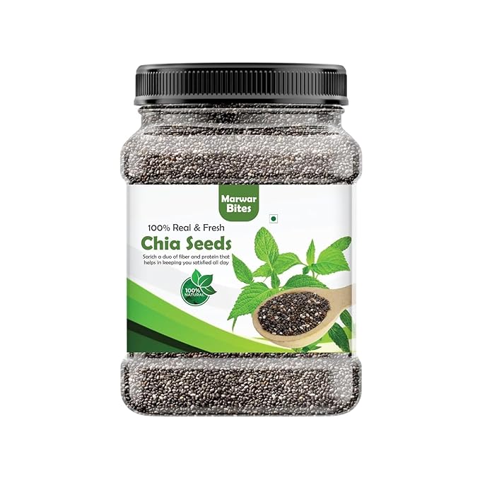 MarwarBites Premium Chia Seeds 1kg | Raw Unroasted & Cleaned | Natural Plant-Based Superfood Seed For Eating | Ideal for Smoothies Baking & Cooking