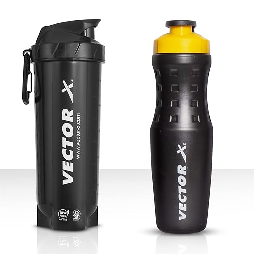 Vector X Energy Shaker & Active Bottle for Protein Shake Gym Sipper Shaker 750 ml (Pack of 2, Black, Plastic)
