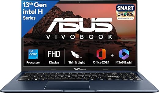 ASUS Vivobook 15, Smartchoice,Intel Core i5 13th Gen 13420H,16GB RAM, 512GB SSD, FHD 15.6",Windows 11, Office Home 2024, Quiet Blue, 1.70 kg, X1502VA-BQ836WS,Intel UHD iGPU, M365 Basic (1Year)* Laptop