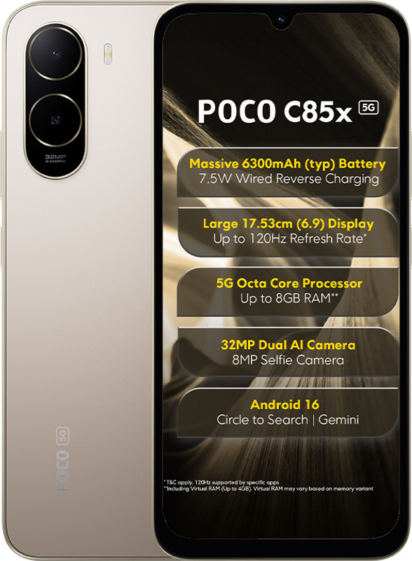 POCO C85x (Sunset Gold, 128 GB)(4 GB RAM)