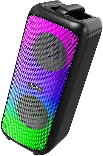 pTron Fusion Beats 48W Bluetooth Party Speaker w/Immersive Sound, Dual 4 inch Neo Drivers, Rhythmic RGB Lights, 6Hrs Playtime, BT5.3/Aux/TF Card/USB Playback Modes, Type-C Charging (Midnight Black)