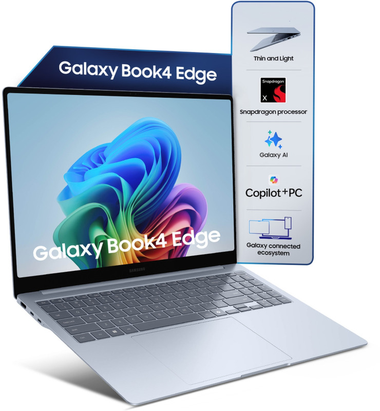 Samsung Galaxy Book4 Edge Series Copilot AI-PC Full Metal Chasis Snapdragon X - (16 GB/512 GB SSD/Windows 11 Home) NP750XQB-KA1IN Thin and Light Laptop(15.6 Inch, Sapphire Blue, 1.55 Kg, With MS Office)