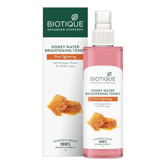 Biotique Honey Water Pore Tightening Brightening Toner with Himalayan Waters |Maintains pH Balance| Moisturized and Hydrated Skin | |100% Botanical Extracts| Suitable for All Skin Types | 200ml