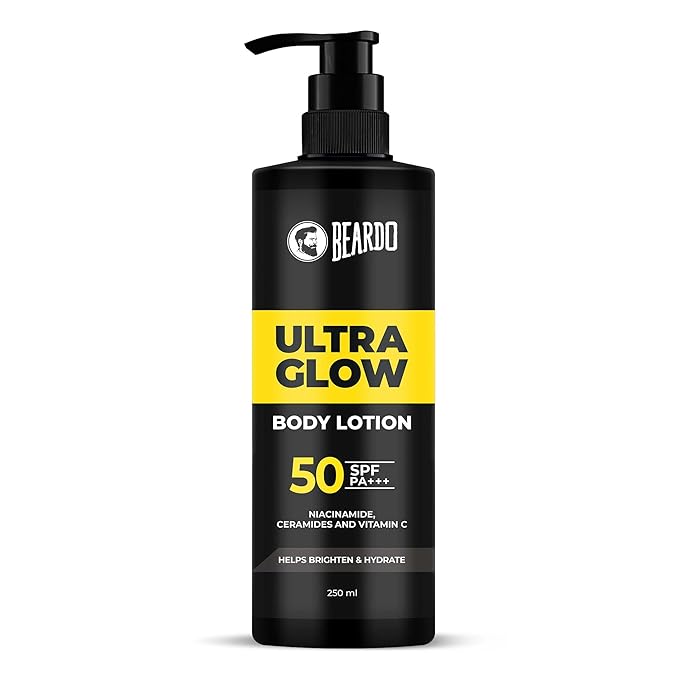 Beardo Ultraglow SPF 50 PA+++ Body Lotion for Men, 250 ml | Sun protection,Hydrating & Light Weight Winter Moisturizer for Body | Moisturizes & Nourishes Dry Skin | Body Butter for Men