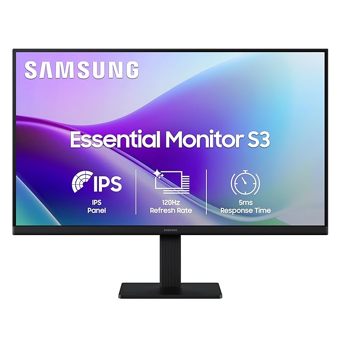 Samsung 27″ (68.5 cm) 120hz Flat Monitor|IPS Panel|FHD 1080p (1920 x 1080)|120 Hz|5 ms|Dual HDMI Wall Mountable|LS27F320GAWXXL|Black