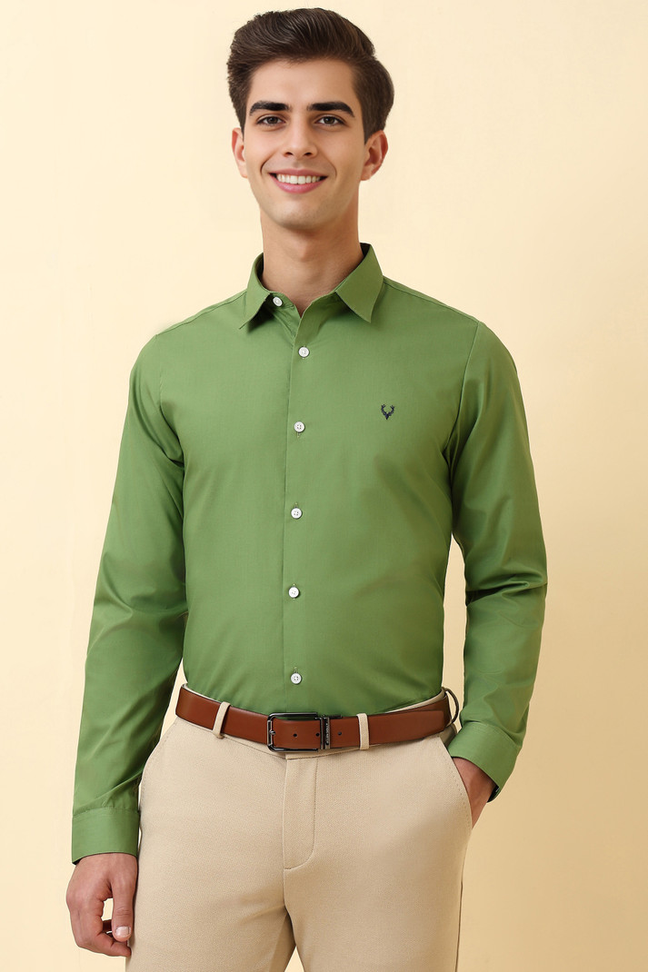 Allen Solly Men Solid Formal Green Shirt