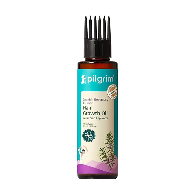 Pilgrim Spanish Rosemary Anti-Hairfall Oil| with Biotin & Triple-Oil Nourishment | Reduces Hair Fall, Promotes Hair Growth, Strengthens, Nourishes & Thicker Hair | All Hair Types