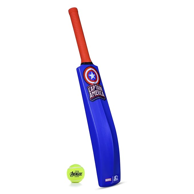 Starter Cricket Bat and Ball Set for Kids 3+ Years, Avenger Captain America, Blue