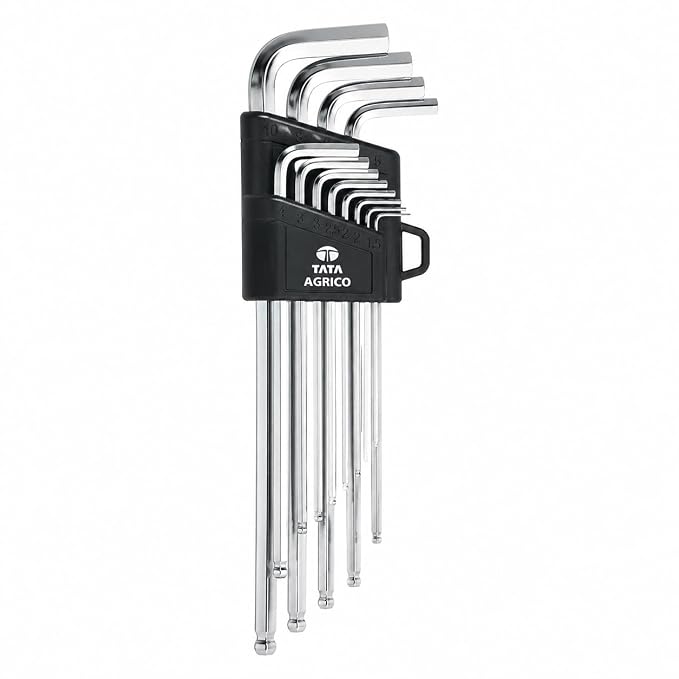 AGRICO Tata Set of 9, Long Allen Key/Wrench Key Set Garage Automotive, Household & Industrial Applications | L Shape Repair Tool, Standard | Grey (Pack of 1, ‎TAK002)