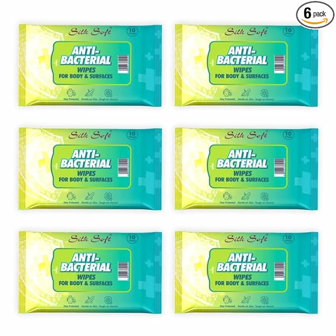 Antibacterial Wet Wipes – 60 Wipes (10 x 6 Travel Packs) | Kills 99% Germs, Alcohol-Free & Skin-Friendly | For Hands, Face, Surfaces & Travel Hygiene