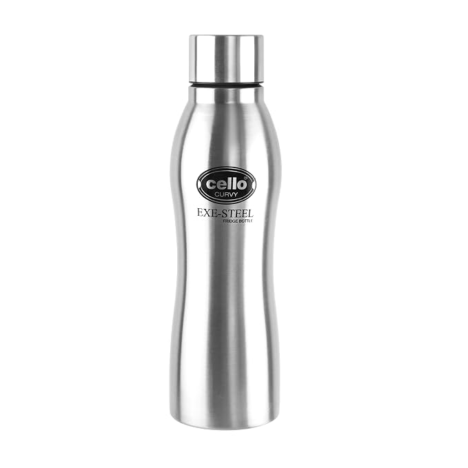 CELLO New Curvy Stainless Steel Water Bottle for Daily Use 1000ml Silver | Single Wall Freezer