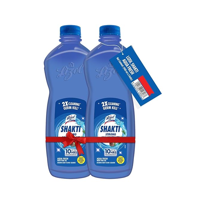 Lizol Shakti 900ml (Pack of 2)- Aqua Fresh Floor Cleaner| 2X Better Cleaning vs Phenyl |Kills 99.9% Germs| Removes Tough Stains| Suitable for All Floor Cleaner Mops