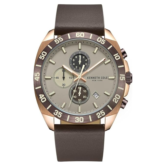 Kenneth Cole Quartz Chronograph with Date Grey Dial Brown Leather Strap Watch for Men – KCWGC0016102MN