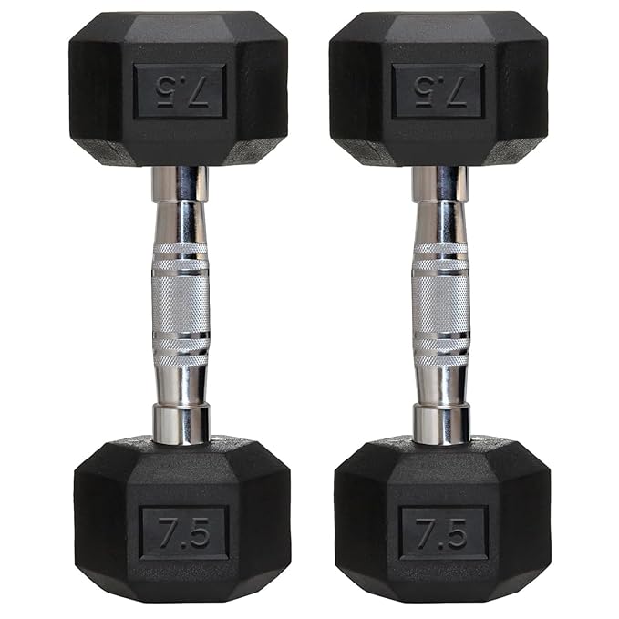 FITRXX Rubber Coated Hexa Dumbbell Set (7.5 kg Pair) |