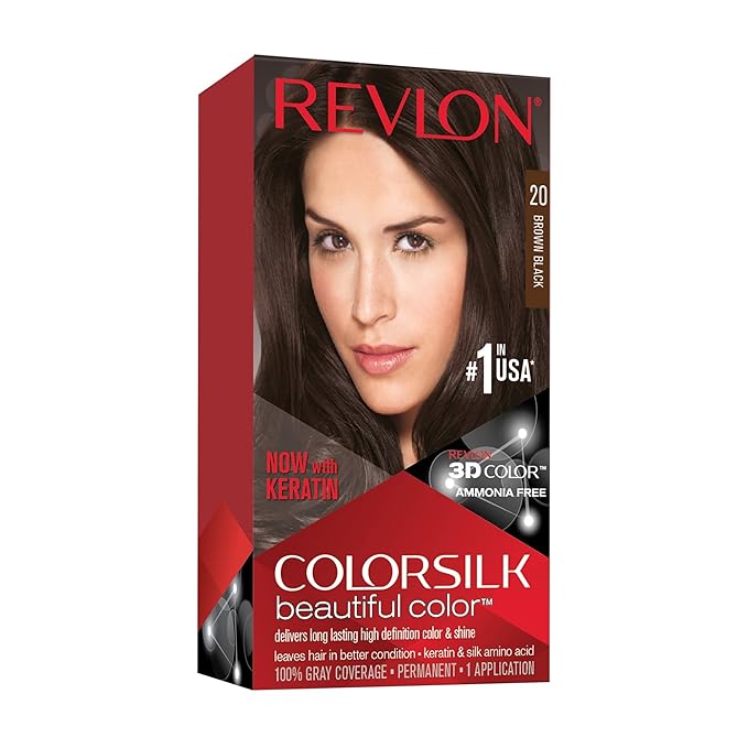 Revlon ColorSilk Permanent Hair Color For Women, Salon Perfect Hair Colour at Home with 100% Grey Coverage | Pro-Keratin & No Ammonia | Up to 8 Weeks of Colour | Shade – Brown Black 2N (Pack of 1)
