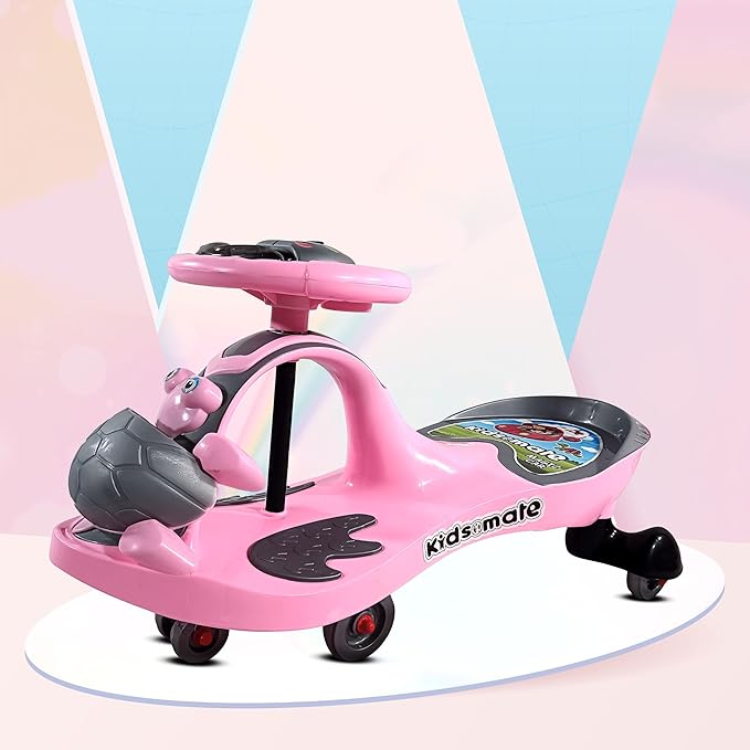 Kidsmate Baby Car, Kids Car, Swing Car for Kids, Ride On for Kids, Magic Car for Kids, Push Rider Toy Car, Extra Wide seat, 360° Rotating Steering with Music & Lights for 2 Years & Above (Pink)