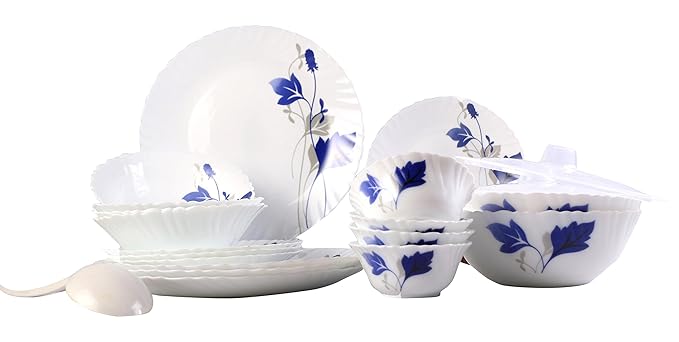 Larah By Borosil Ageria Opalware Glass Dinner Set,Pack of 25, White