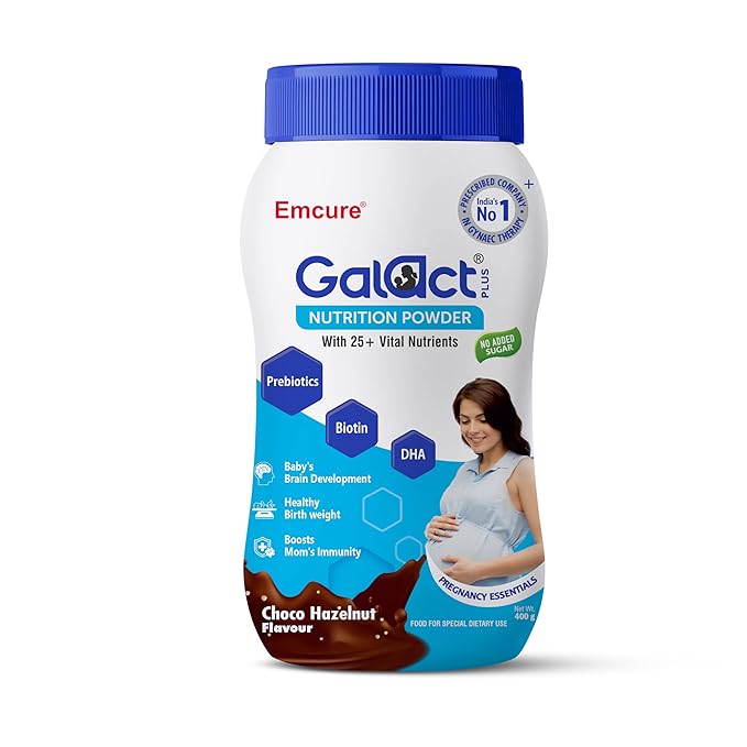 Galact Plus Nutrition Powder for Pregnant Women 400g | 25 Vital Nutrients | Prenatal Supplement with DHA for Brain Development, Biotin, Prebiotics & Folic Acid | Healthy Birth Weight | Choco Hazelnut