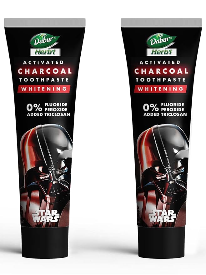 Dabur Herb’l Activated Charcoal & Mint Toothpaste – Star Wars Pack (Black Gel)- 240g (120gx2) Combo Pack | For Whitening | Fluoride Free Toothpaste | Fights Plaque & Extrinsic Stains
