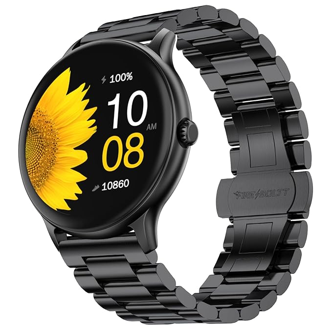 Fire‑Boltt Phoenix Pro Round Smart Watch 1.39″ Display with Bluetooth Calling, AI Voice Assistant,SpO2 & Heart Rate Monitor, 120+ Sports Modes,IP67 Waterproof Metal Smart Watch for Men & Women – Black