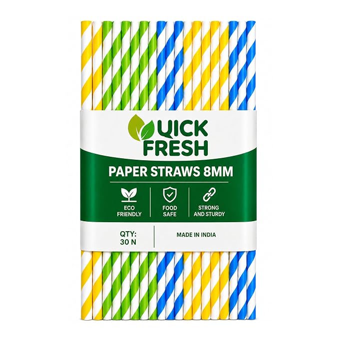 Paper Straws Colour, 8mm, Pack of 30