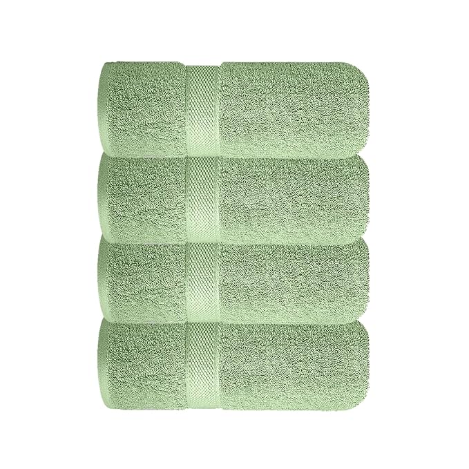 Sulfar 100% Combed Cotton, Quick Drying Highly Absorbent, Luxury Hand Towel Set (Pack of 4, 40 X 70 cm) Nature Green
