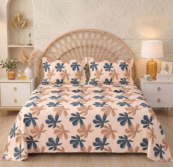 BSB HOME Cotton Flat Bedsheet with 2 Pillow Covers, 86 x 88 Inches (218 x 224 cm) (Blush Sand)