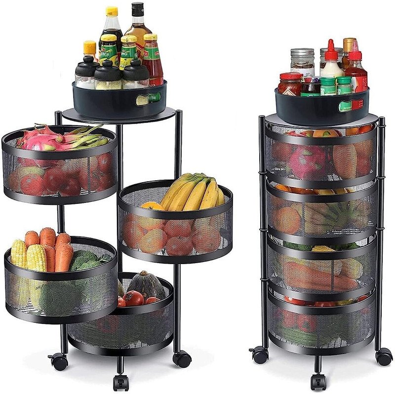 kirfiz Metal 4 Layer Kitchen Rotating Trolley Portable Storage Rack Stainless Steel (Pre-assembled)