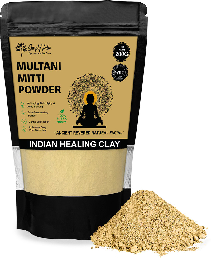 Simply Vedic Simply Vedic 100% Natural Multani Mitti Powder Face Pack (200Gms-Pack1) For Exfoliating Soothing Nourishing Face, Skin & Hair| Indian Healing Clay/Calcium Bentonite Clay/Fuller’s Earth/Body Mask