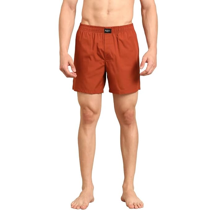 Pepe Jeans Men’s Solid 100% Cotton Regular Fit Long Boxer Shorts | Classic Comfortable Innerwear Long Boxer for Everyday & Lounge Wear | Soft Breathable Fabric | Elastic Waistband | All-Day Comfort