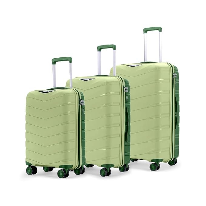 Axis Set of 3 Trolley Bags Polypropylene Hard Suitcase, 8 Spinner Wheels, 3-Pocket Convipack, Dual-Tone Shell, Recessed Number Lock Laser Green/Everglade Green