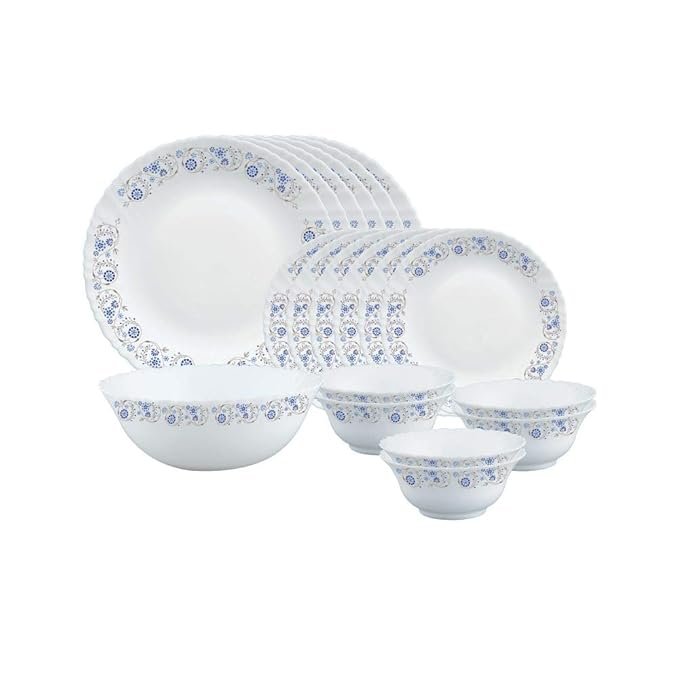 Larah By Borosil Mist Opalware Dinner Set, 19 Pieces, White