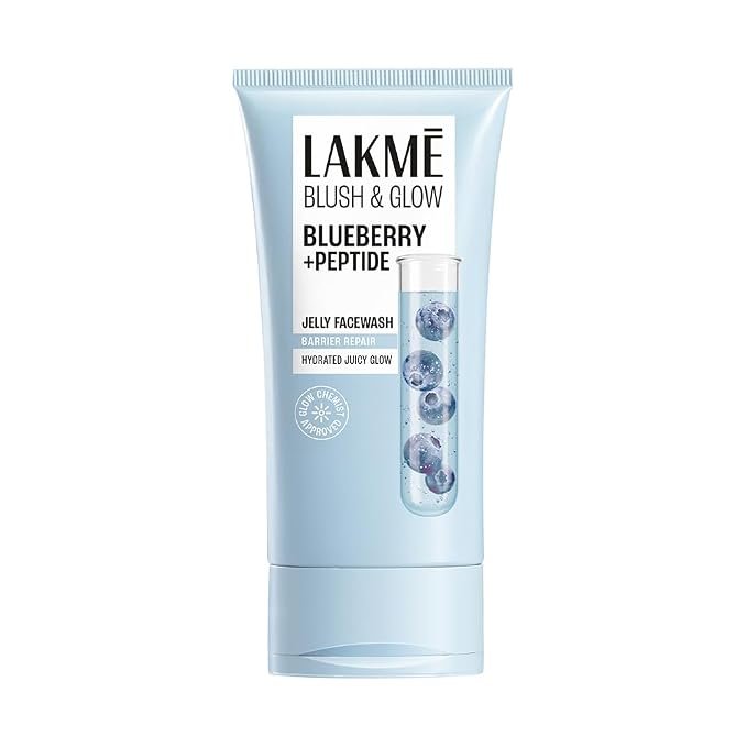 LAKME Blush & Glow, Blueberry + Peptide Gentle Jelly Facewash, 150g, for Fresh and Hydrated Skin, with Blueberry Extract & Blue Peptide, Removes Dirt & Impurities, for Dry & Dehydrated Skin